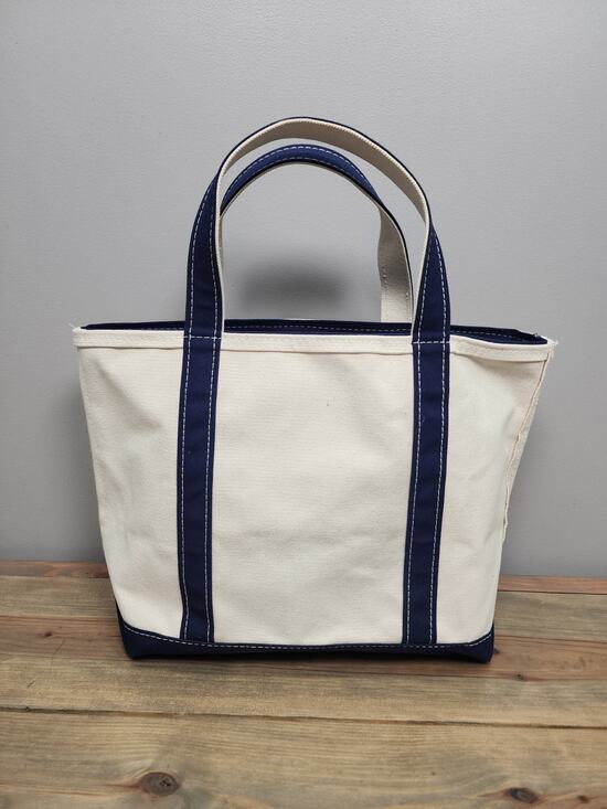 L.L. Bean Handbags - L.L.BEAN Vintage Zip Top Boat and Tote Medium Natural Navy Canvas 16x12 USA